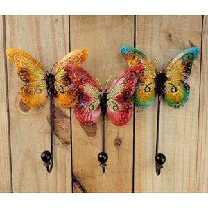 Vintage Metal Butterfly Wall Art Hook Set